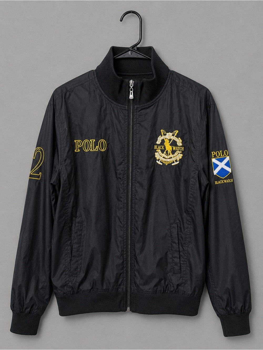 Polo by Ralph Lauren Black Bomber Jacket with Stand-Up Collar(Reversable)
